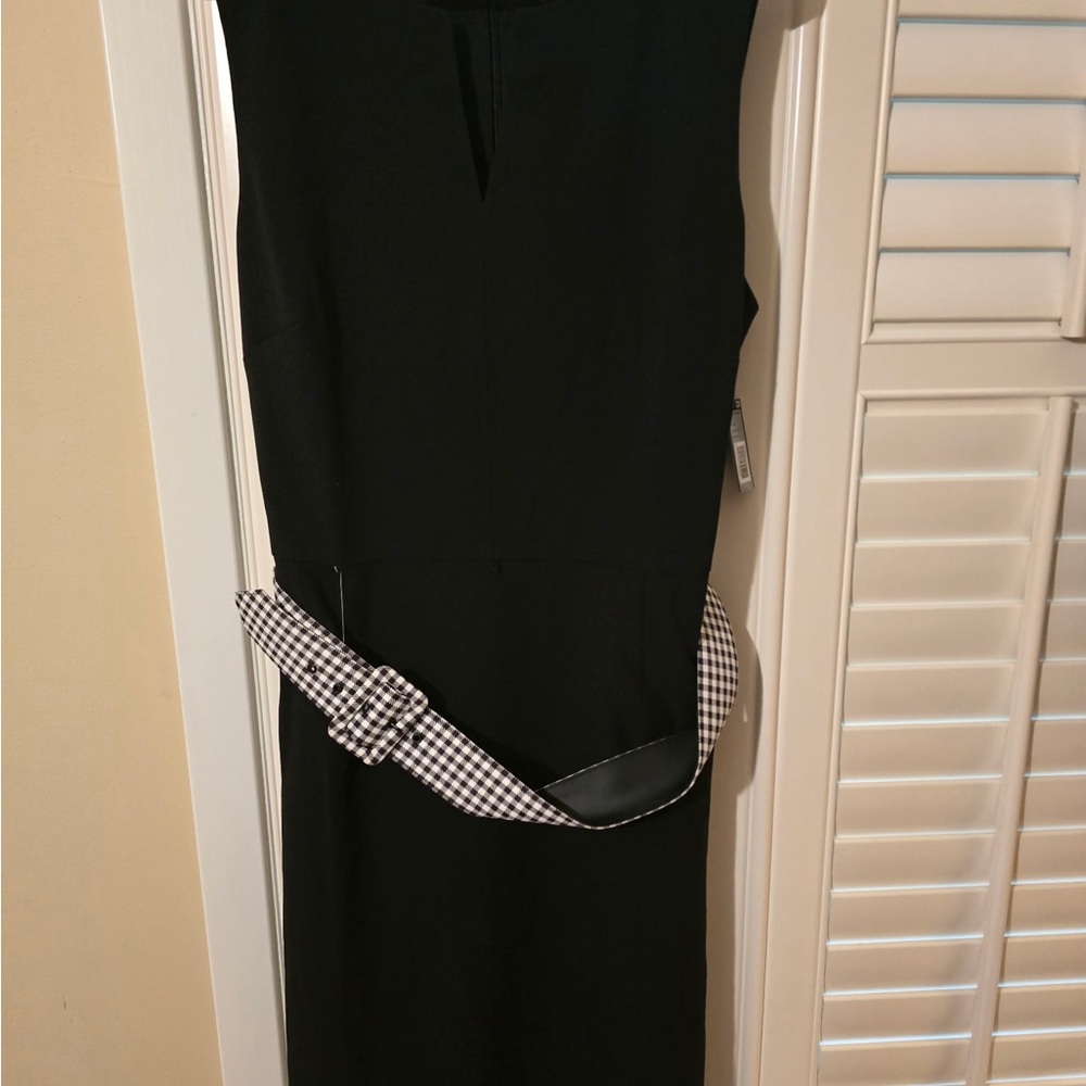 Tahari Black Midi Dress with Checkered Belt